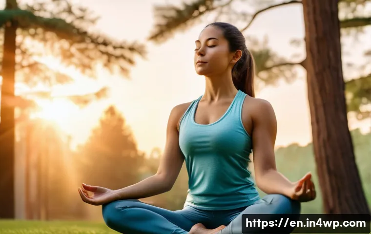 자기 수용을 위한 운동과 신체 활동 - A serene scene of a young woman practicing yoga outdoors during sunrise, wearing comfortable athleti...