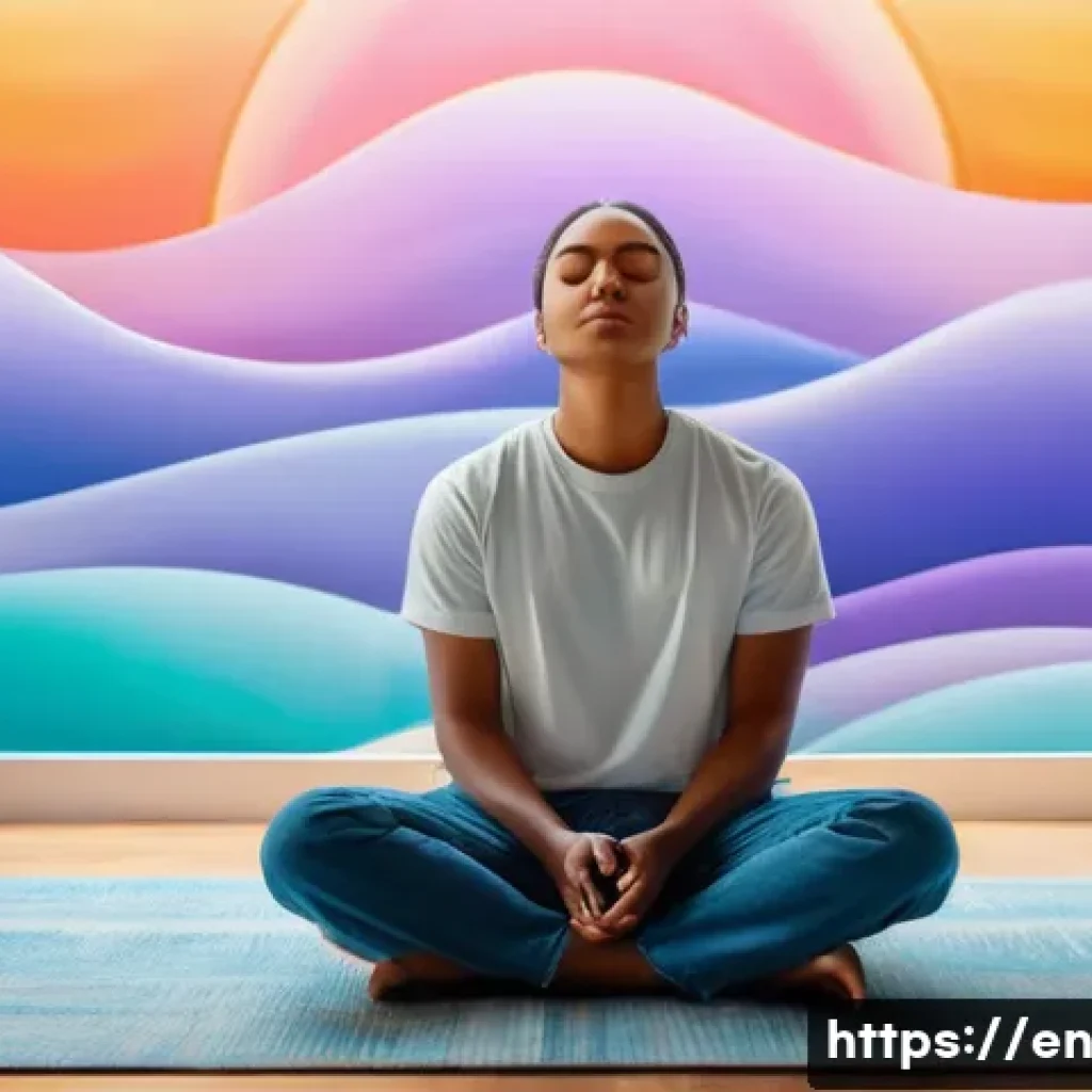 자기 수용을 위한 긍정적 상상력 키우기 - A serene and introspective scene of a person sitting cross-legged in a softly lit room, eyes closed ...