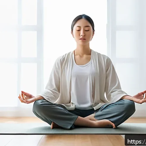 Home 33 자기 수용의 중요성에 대한 연구 논문 - A serene and contemplative individual sitting cross-legged on a wooden floor in a softly lit room, e...