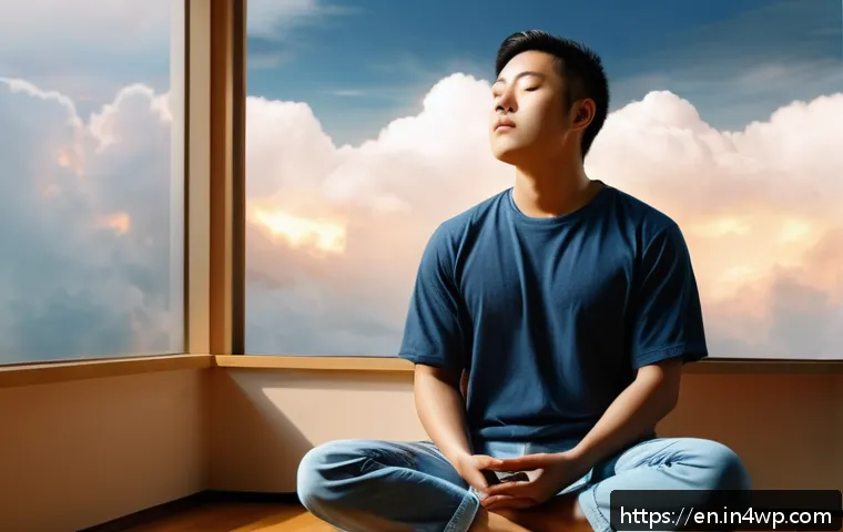 자기 수용을 위한 자기 비판 극복하기 - A serene and introspective scene of a young adult sitting cross-legged in a sunlit room, eyes closed...
